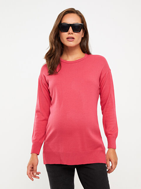 LCWAIKIKI Maternity Bisiklet Yaka Düz Uzun Kollu Hamile Triko Tunik - W2AL31Z8-SJV