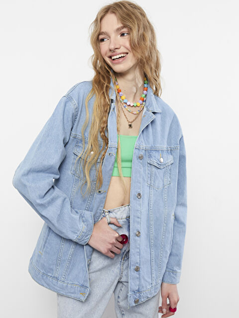 XSIDE Gömlek Yaka Kadın Jean Ceket - W2AL33Z8-K9M