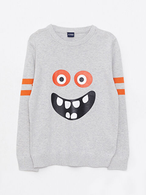 LCW Kids Crew Neck Printed Long Sleeve Boys' Knitwear Sweater - W2AL80Z4-LAL