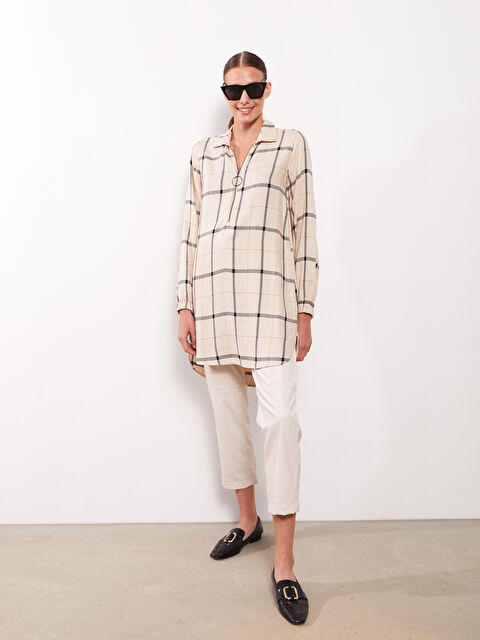 LCWAIKIKI Classic Ekoseli Uzun Kollu Viskon Kadın Gömlek Tunik - W2AN24Z8-LKQ