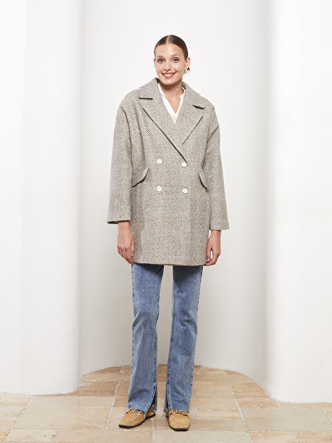 LCW Vision Ceket Yaka Desenli Uzun Kollu Kadın Kaban - W2AN31Z8-L8Q