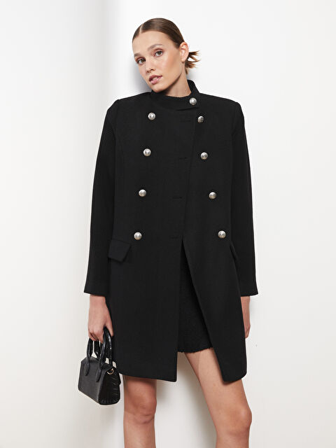 LCW Vision Dik Yaka Kendinden Desenli Uzun Kollu Kadın Kaban - W2AO31Z8-CVL