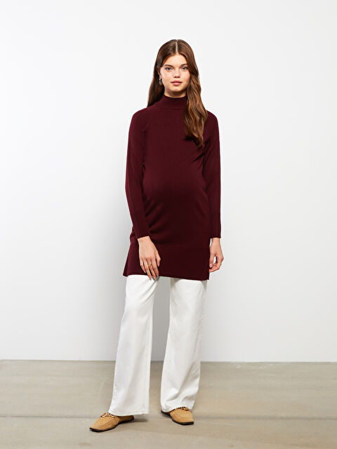 LCWAIKIKI Maternity Yarım Balıkçı Yaka Düz Uzun Kollu Hamile Triko Tunik - W2AO90Z8-SKE