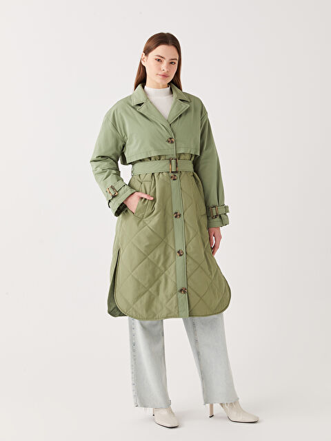 LCW Modest Ceket Yaka Düz Uzun Kollu Beli Kemerli Kadın Trençkot - W2AQ13Z8-S3V