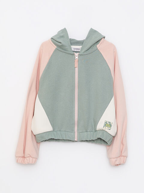 LCW Kids Kapüşonlu Renk Bloklu Uzun Kollu Kız Çocuk Fermuarlı Sweatshirt - W2AU41Z4-GBN