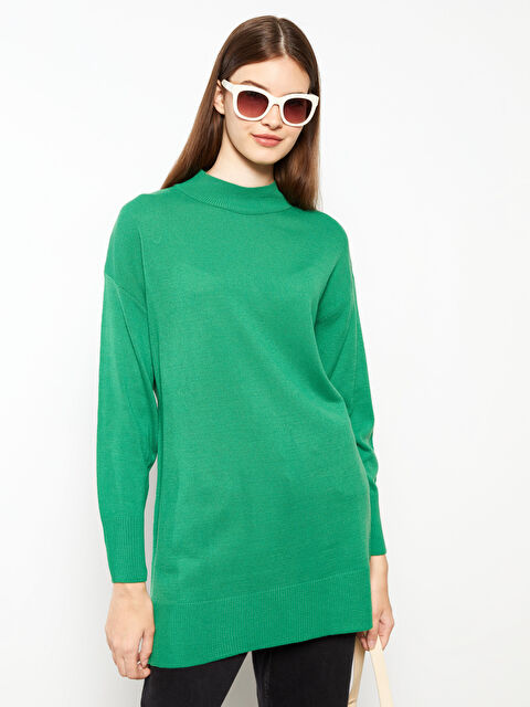 LCW Modest Yarım Balıkçı Yaka Düz Uzun Kollu Kadın Triko Tunik - W2AY88Z8-R31