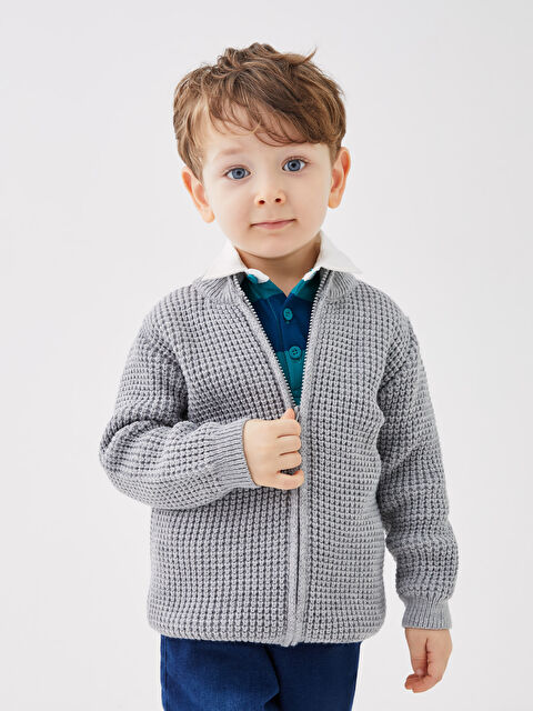 LCW baby Dik Yaka Uzun Kollu Erkek Çocuk Fermuarlı Triko Hırka - W2BB92Z1-LAL