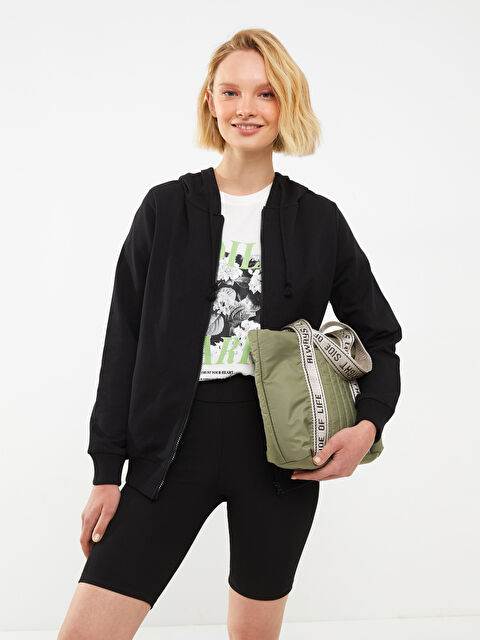 LCW ECO Kapüşonlu Düz Uzun Kollu Kadın Spor Hırka - W2BF71Z8-CVL