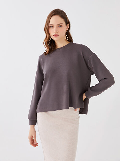 LCW Vision Bisiklet Yaka Düz Uzun Kollu Kadın Sweatshirt - W2BG27Z8-HMC