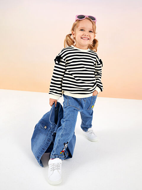 LCW baby Beli Lastikli Mickey Mouse Nakış Detaylı Kız Bebek Jean Pantolon - W2BH23Z1-507