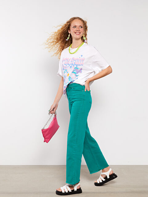 XSIDE Yüksek Bel Straight Fit Geniş Paça Kadın Jean Pantolon - W2BM79Z8-SPN