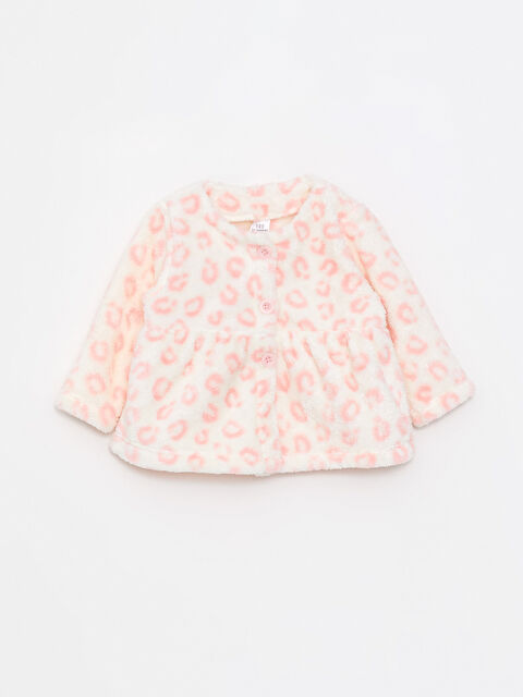 LCW Kids Crew Neck Long Sleeve Patterned Baby Girl Fleece Cardigan - W2BM91Z1-LRA