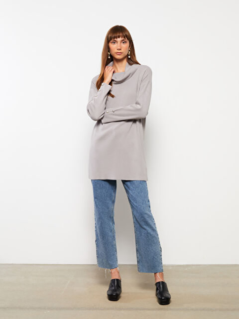 LCWAIKIKI Classic Dökümlü Yaka Düz Uzun Kollu Triko Kadın Tunik - W2BO73Z8-SMY