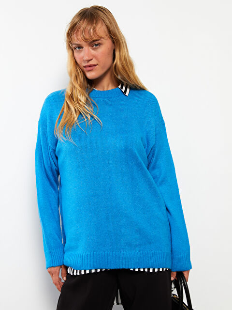 LCWAIKIKI Basic Bisiklet Yaka Düz Uzun Kollu Kadın Triko Kazak - W2BP82Z8-H7M