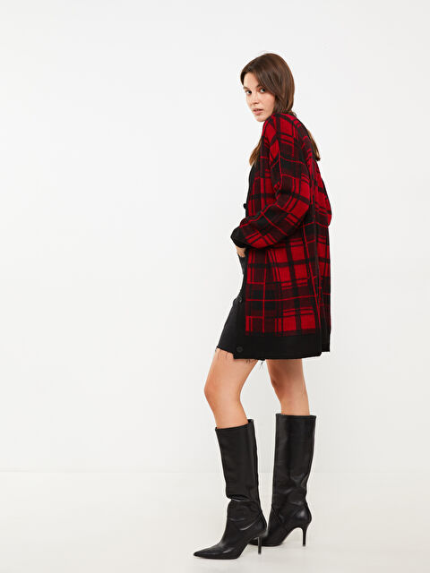 LCWAIKIKI Classic V Yaka Ekose Uzun Kollu Kadın Triko Hırka - W2BQ05Z8-LPA