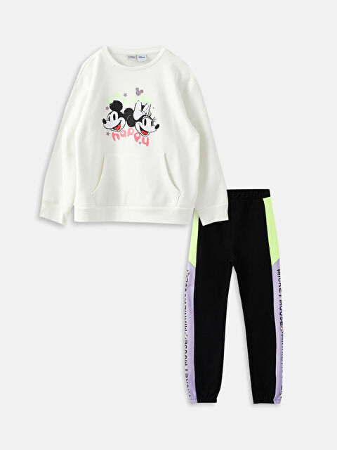 LCW Kids Bisiklet Yaka Minnie ve Mickey Mouse Baskılı Uzun Kollu Kız Çocuk Sweatshirt ve Eşofman Alt - W2BQ74Z4-R9J