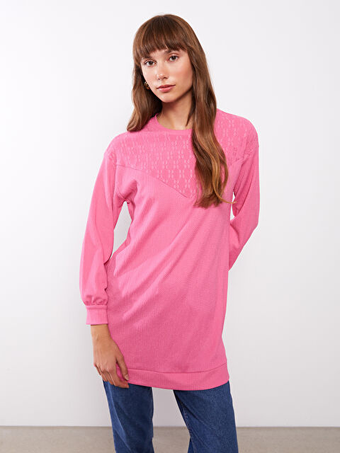 LCWAIKIKI Basic Bisiklet Yaka Nakışlı Uzun Kollu Kadın Tunik - W2BR92Z8-R0K