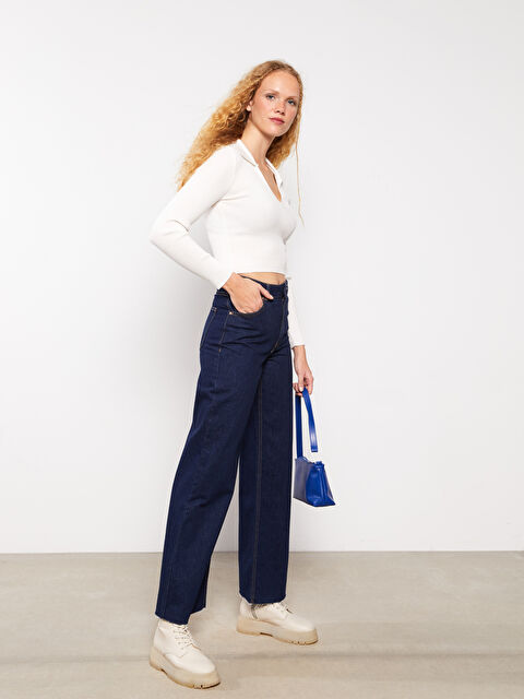 XSIDE Yüksek Bel Wideleg Düz Cep Detaylı Kadın Jean Pantolon - W2BS08Z8-MD4
