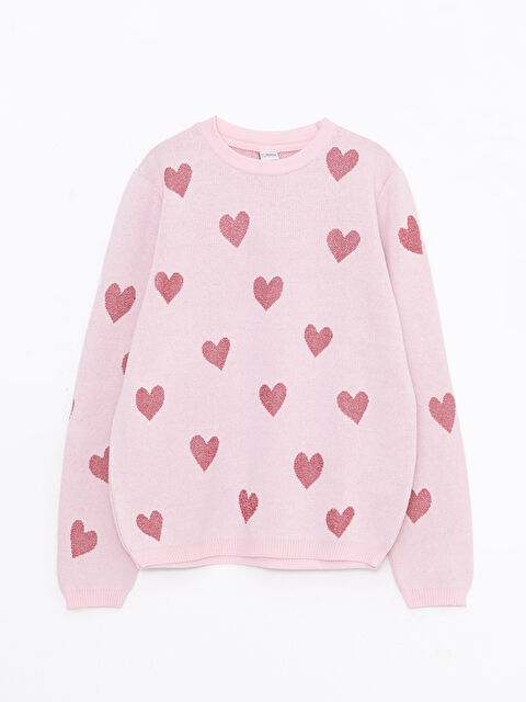 LCW Kids Пуловер с кръгло деколте, с шарки, дълъг ръкав, за момичета, трикотажен - W2BU42Z4-G21