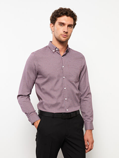 LCW BUSINESS Regular Fit Uzun Kollu Ekose Gabardin Erkek Gömlek - W2BU47Z8-LLH