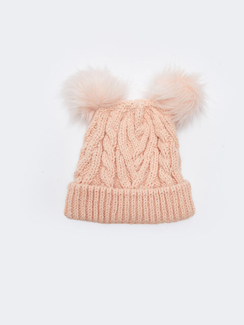 LCW ACCESSORIES Kendinden Desenli Çift Ponponlu Kız Çocuk Triko Bere - W2BU96Z4-FUT