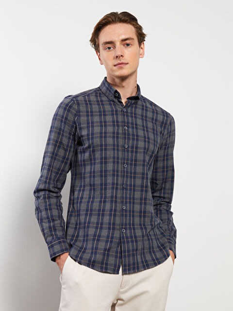 LCWAIKIKI Classic Slim Fit Uzun Kollu Ekose Gabardin Erkek Gömlek - W2CA15Z8-LMK