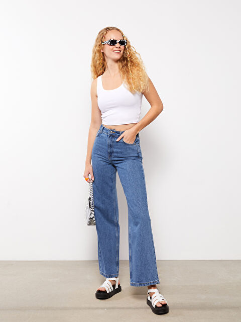 XSIDE Yüksek Bel Wideleg Düz Cep Detaylı Kadın Jean Pantolon - W2CA90Z8-MD4