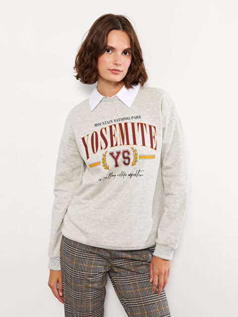 LCW Vision Crew Neck Printed Women's Thick Sweatshirt - W2CC87Z8-EFN