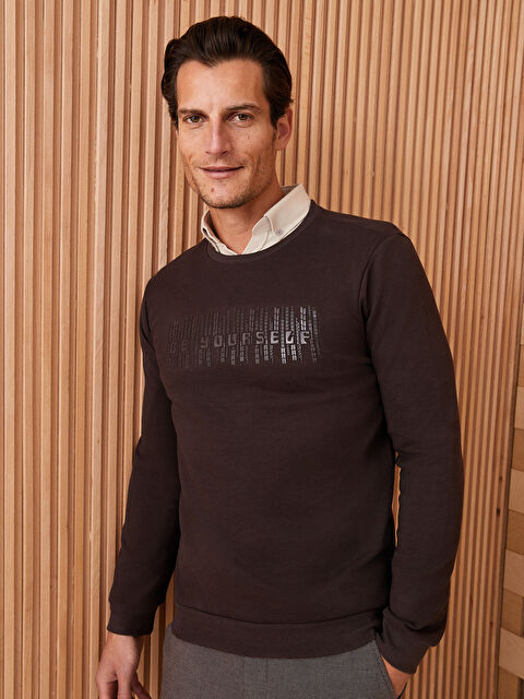 LCWAIKIKI Classic Bisiklet Yaka Uzun Kollu Baskılı Erkek Sweatshirt - W2CE94Z8-HMK