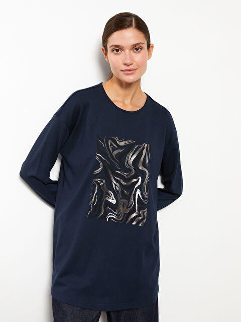 LCWAIKIKI Basic Crew Neck Printed Long Sleeve Women's Tunic - W2CG11Z8-HFK