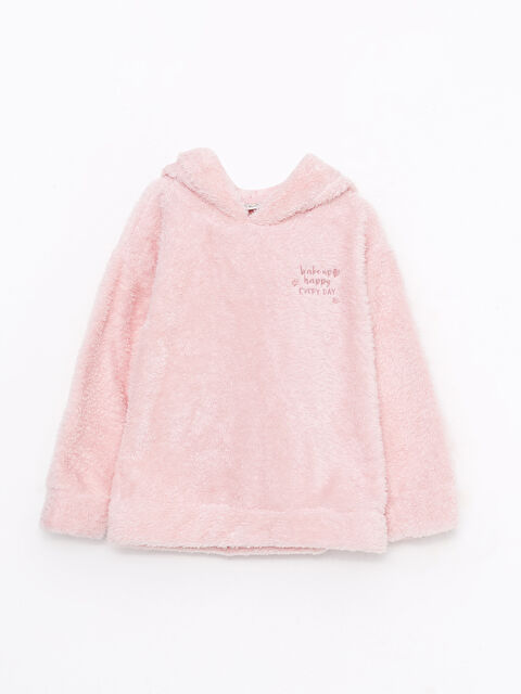 LCW Kids Суитшърт с качулка, бродиран, дълъг ръкав, плюш, за момичета - W2CG35Z4-G3G