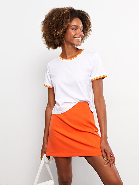 LCW Vision Bisiklet Yaka Düz Kısa Kollu Pamuklu Kadın Tişört - W2CJ92Z8-R9K