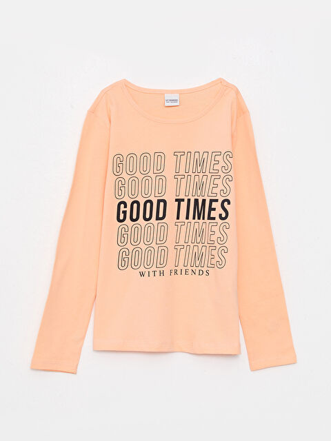 LCW ECO Crew Neck Printed Long Sleeve Cotton Girl T-shirt - W2CL96Z4-G5P