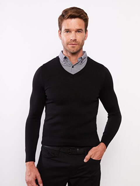 LCWAIKIKI Classic Gömlek Yaka Uzun Kollu Erkek Triko Kazak - W2CP22Z8-CVL