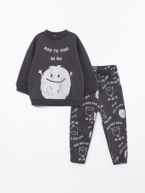 LCW baby Bisiklet Yaka Uzun Kollu Baskılı Erkek Bebek Sweatshirt ve Pantolon 2'li Takım - W2CR73Z1-HEF