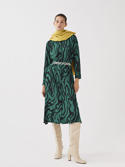 LCWAIKIKI Classic Desenli Uzun Kollu Kadın Gömlek Elbise - W2CU45Z8-LRR