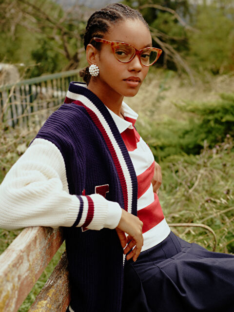 LCW Vision V Yaka Renk Bloklu Uzun Kollu Kadın Triko Hırka - W2CU61Z8-HG0