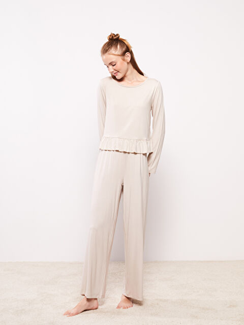 LCW DREAM Crew Neck Plain Long Sleeve Women's Pyjama Set - W2CU69Z8-G5M