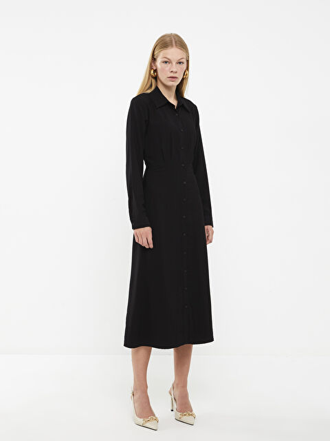 LCWAIKIKI Classic Düz Uzun Kollu Kadın Gömlek Elbise - W2DD21Z8-CVL