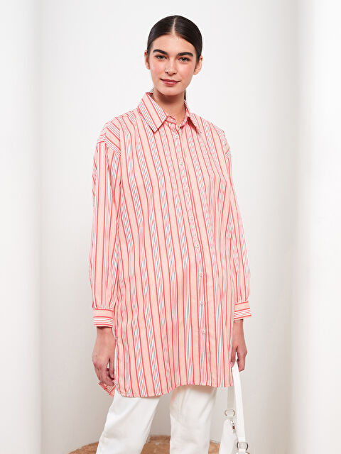 LCW Modest Çizgili Oversize Kadın Gömlek Tunik - W2DD23Z8-LHK