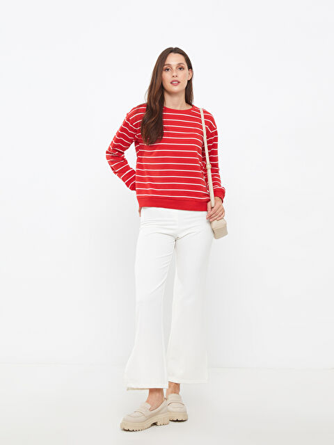 LCWAIKIKI Basic Bisiklet Yaka Çizgili Uzun Kollu Kadın Sweatshirt - W2DG08Z8-LJE