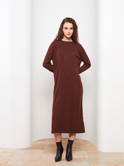 LCW Modest Bisiklet Yaka Düz Uzun Kollu Kadın Triko Elbise - W2DG95Z8-SMT