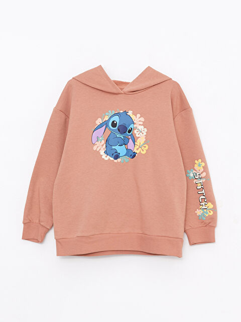 LCW Kids Kapüşonlu Stitch Baskılı Uzun Kollu Kız Çocuk Sweatshirt Anne Kız Kombini - W2DM11Z4-GD9