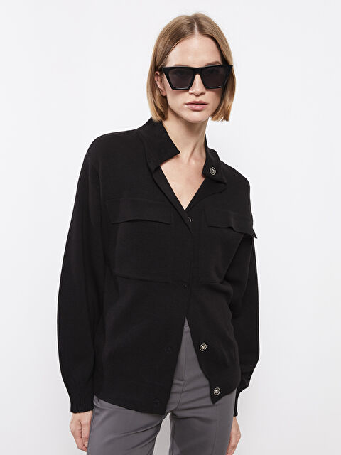 LCWAIKIKI Basic Dik Yaka Düz Uzun Kollu Kadın Triko Hırka - W2DO02Z8-CVL