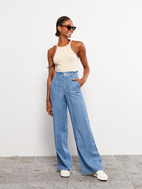 LCW Jeans Kadın Yüksek Bel Wideleg Düz Jean Pantolon - W2DO35Z8-507