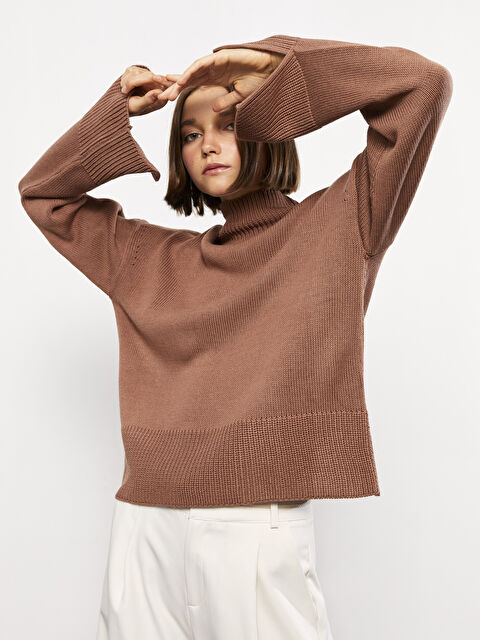 LCW Vision Balıkçı Yaka Düz Uzun Kollu Kadın Triko Kazak - W2DP59Z8-H5D