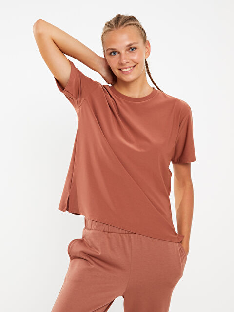 XSIDE ACTIVE Bisiklet Yaka Düz Kısa Kollu Kadın Spor Tişört - W2DQ59Z8-RGL