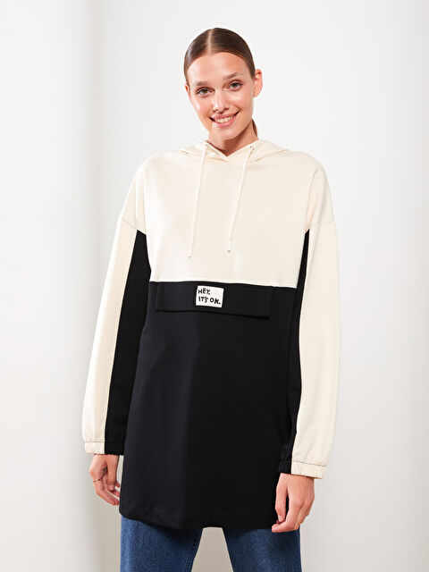 LCW Modest Hooded Color Block Long Sleeve Oversize Women's Sweatshirt Tunic - W2DS21Z8-RQL