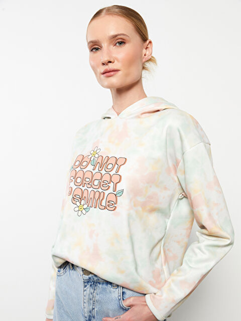 Anne♪ LCW Casual Ekru Baskılı Kadın Kalın Hoodie Anne Kız Kombini