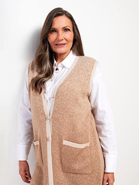 LCW Grace V Yaka Desenli Kadın Triko Yelek - W2DS93Z8-MJD